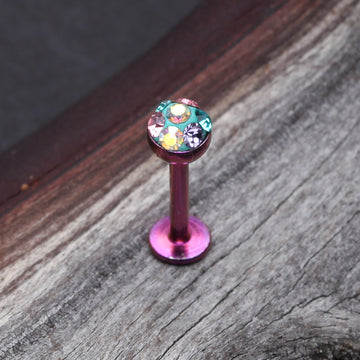 Detail View 1 of Colorline Sprinkle Dot Sparkles Multi Gem Steel Labret-Purple/Bubblegum